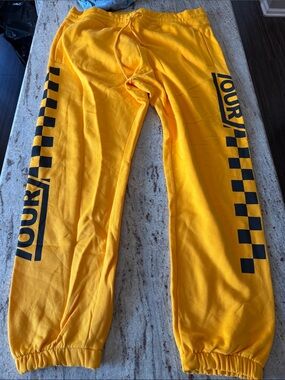 Justin Bieber Yellow 'Tour' Checkerboard Sweatpants NWT